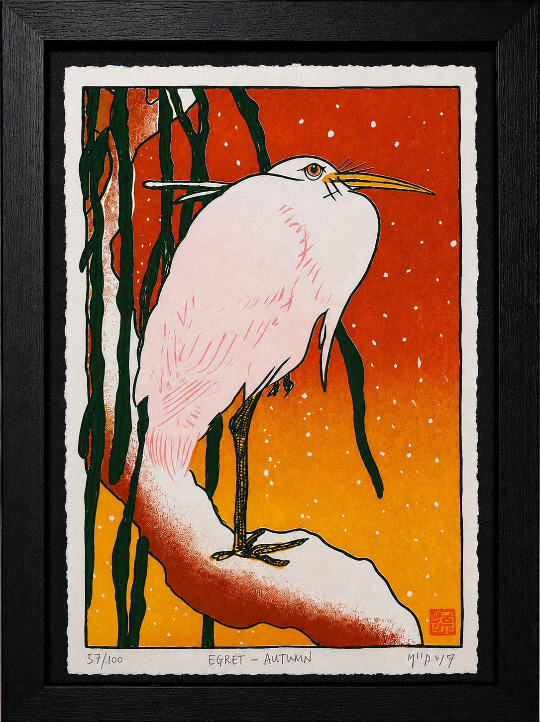 EGRET ON SNOWY BRANCH — RISOGRAPH-thumbmail-2