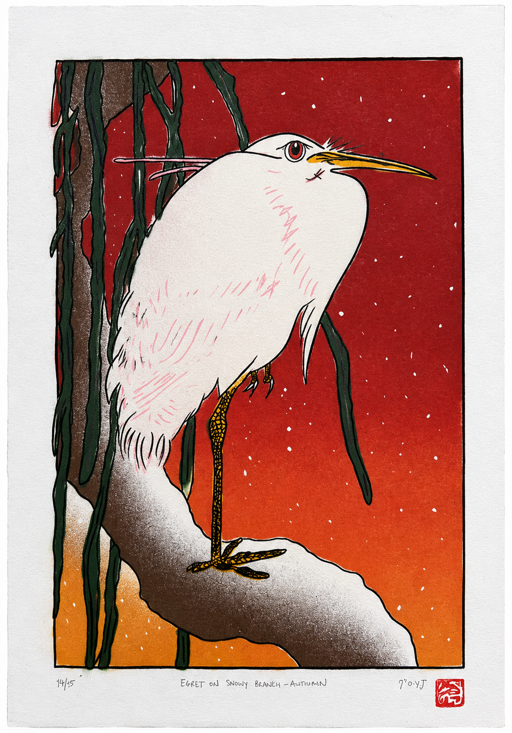 EGRET ON SNOWY BRANCH-1
