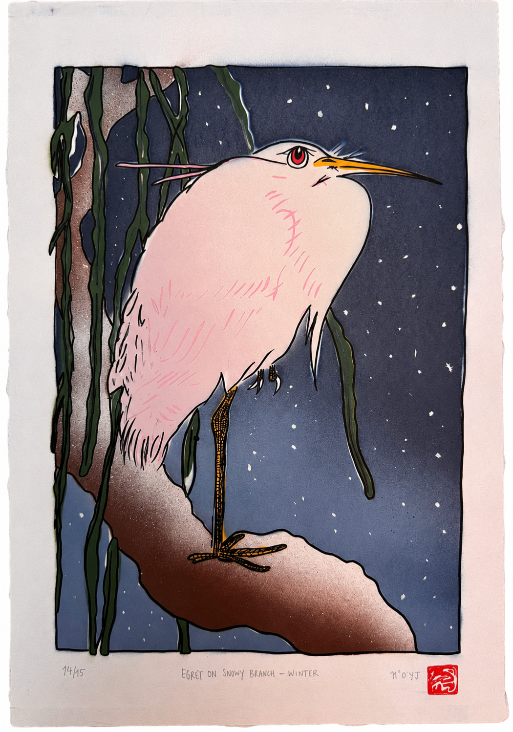 EGRET ON SNOWY BRANCH-5